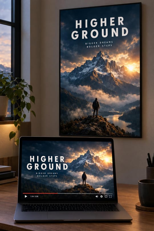 A thumbnail and a poster with clean lettering.