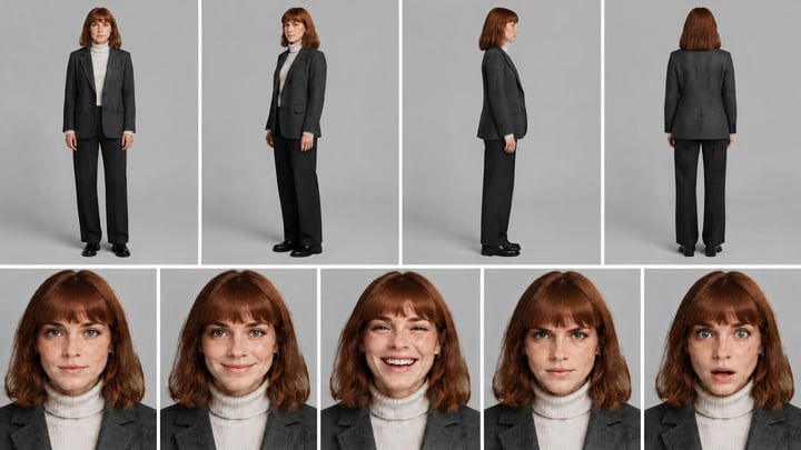 Character reference sheet of Juniper, made with Character ID from one photo