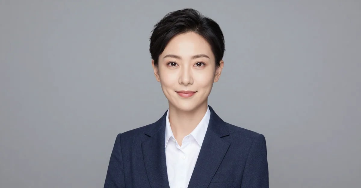 AI-generated professional studio headshot in a blazer on a clean neutral background