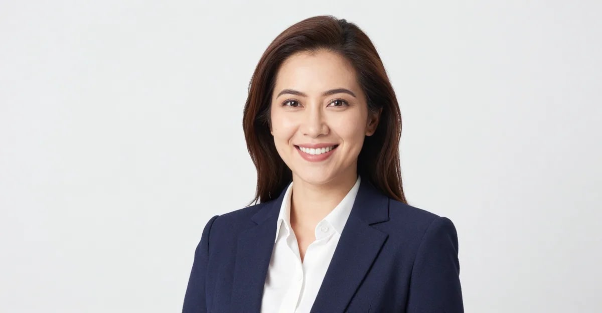 AI-generated real-estate agent headshot with a warm, trustworthy expression on a bright background