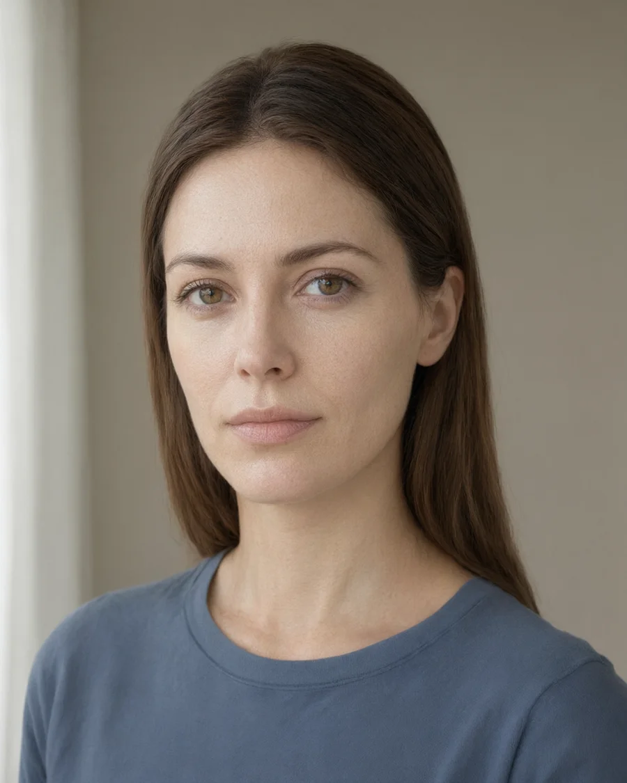 Portrait edited to add subtle pores and natural skin texture while retaining the source face and setting