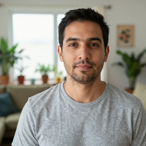 An ordinary photo with a busy living-room background, before formatting