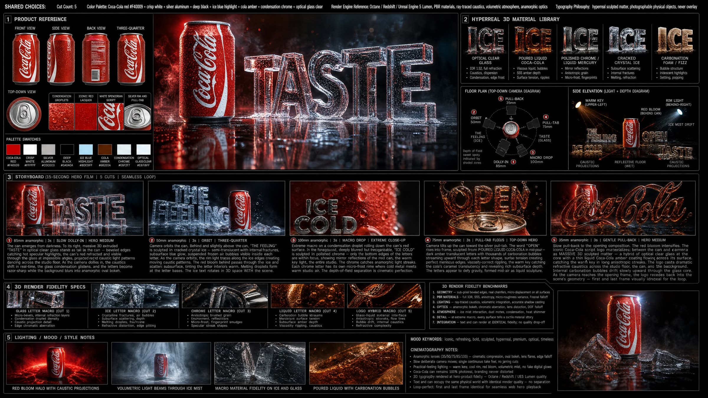 AI-generated Coca-Cola production-bible storyboard at 4K