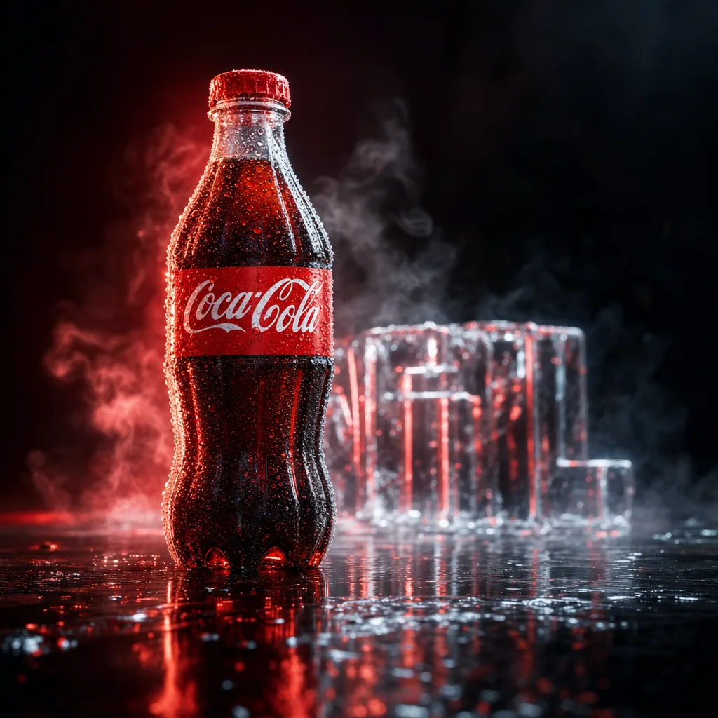 Ice-cold Coca-Cola bottle, studio lit
